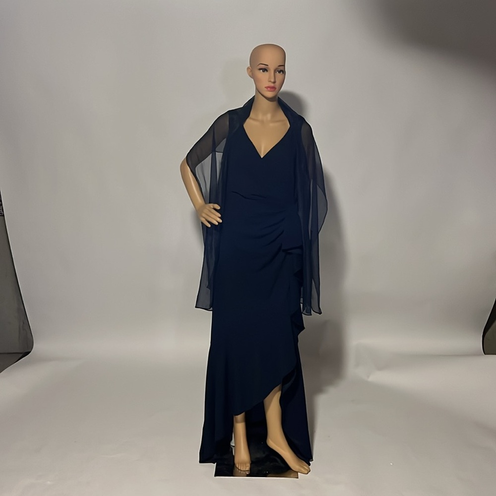 Betsy & Adam - Mother Bride/Groom Dress. Includes Sheer Shawl. Navy. Size 14